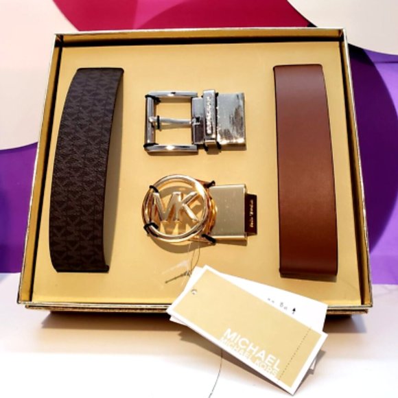 MICHAEL KORS Black Tan Interchangeable Monogram Logo Boxed Belt Gift Set - Picture 5 of 8